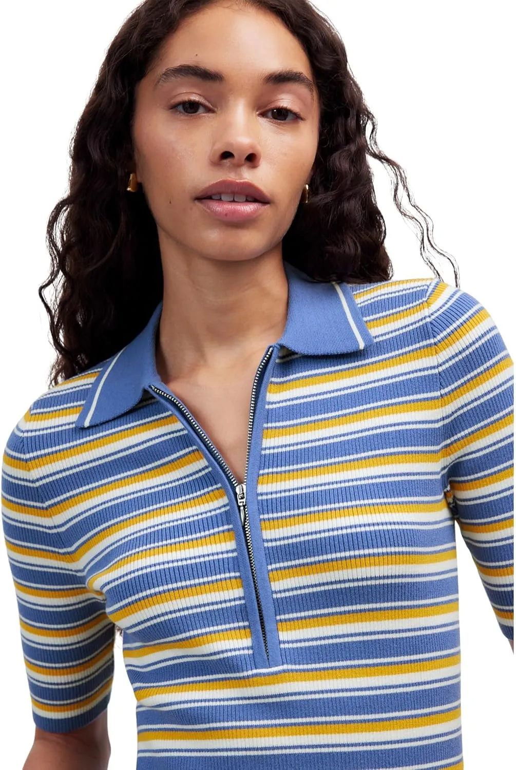 Madewell Women's Stripe Remi Cotton Compact Zip Polo