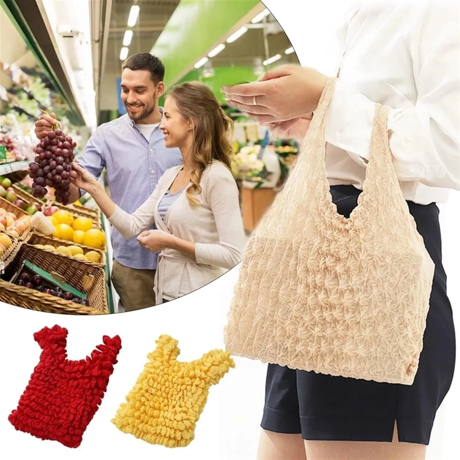 Magic Expansion Fold Pleated Flexible Stretch Mini Bag Large Capacity Bubble Elastic Paddy Portable Shopping Handbag Tote (Color : 05)