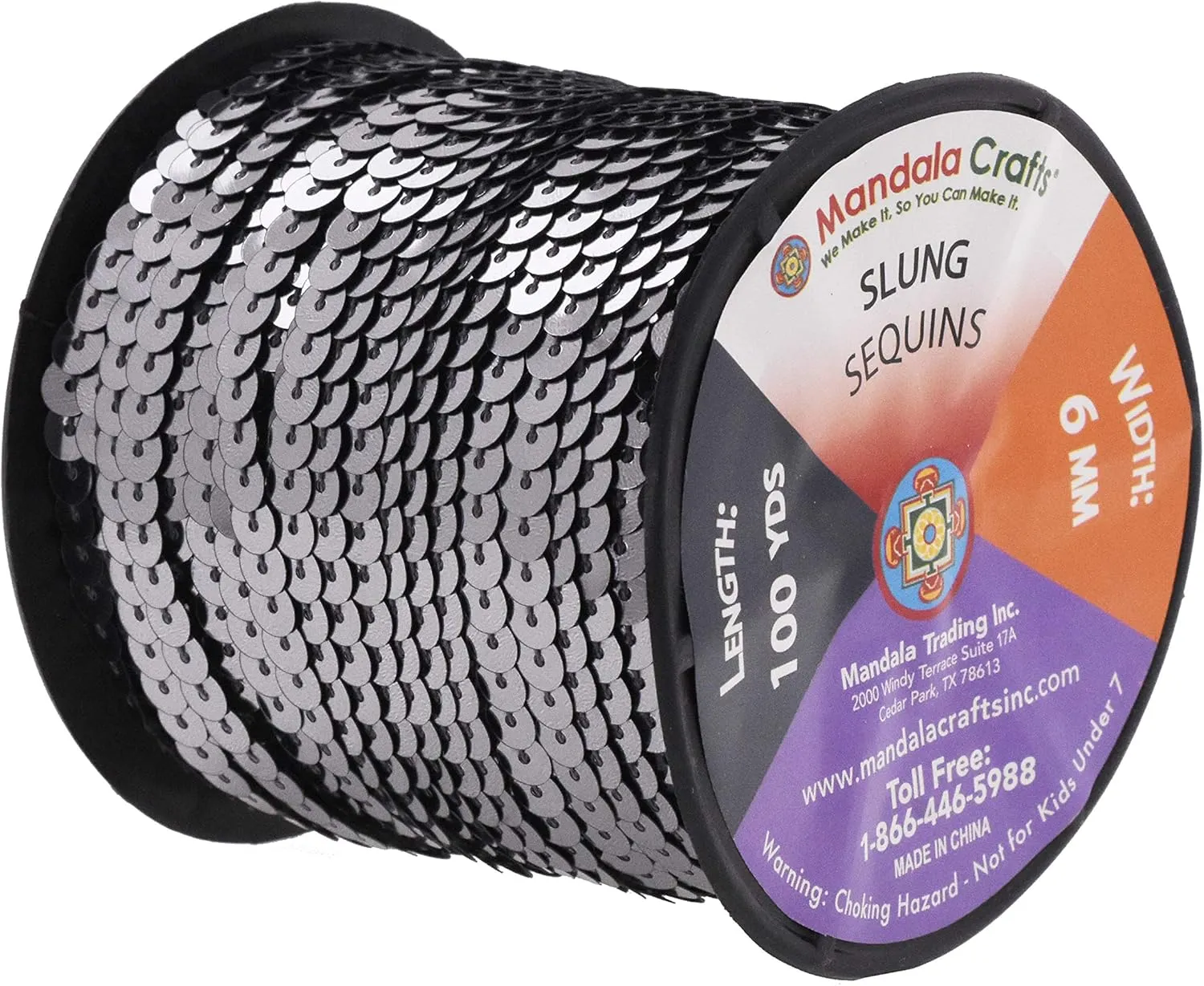 Mandala Craft 6mm Flat Sequin Strip Gunmetal Sequins on a Roll - Gunmetal Sequin Trim by The Yard - 100 Yds String Metallic Sequin Strand for Crafts Sequin Fringe Sewing