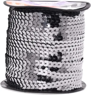Mandala Craft 6mm Flat Sequin Strip Gunmetal Sequins on a Roll - Gunmetal Sequin Trim by The Yard - 100 Yds String Metallic Sequin Strand for Crafts Sequin Fringe Sewing