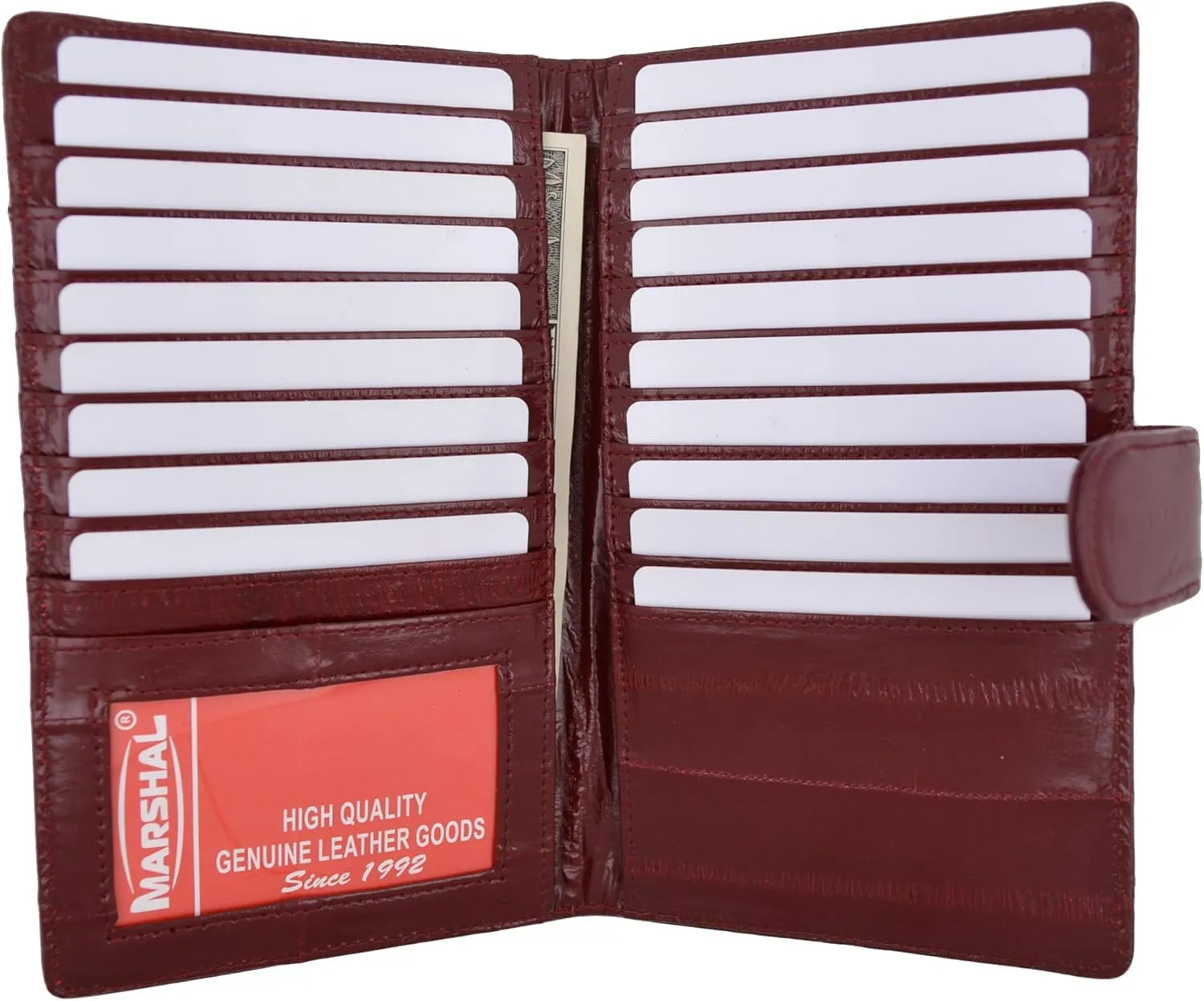 Marshal New Eel Skin Leather Credit Card Holder Wallet 19 Card Slots & 1 ID Window With Snap