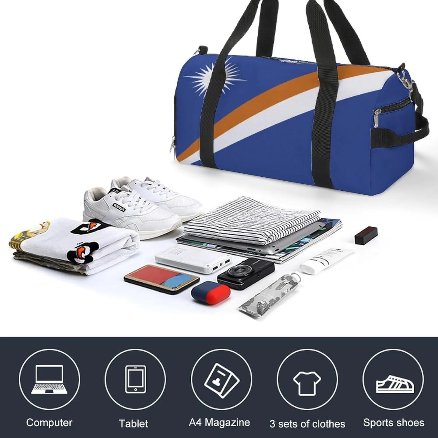 Marshall Lslands Flag Duffel Bag for Men Women Waterproof with Shoe Compartment