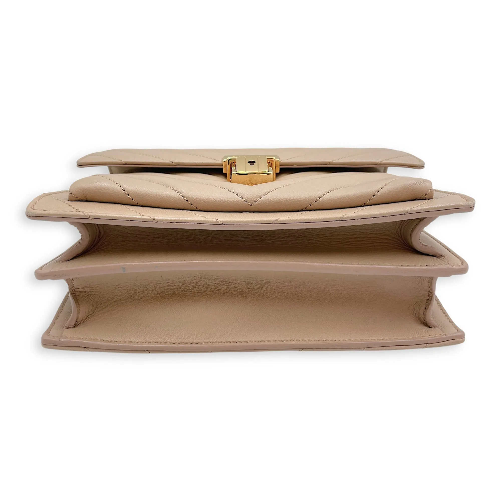 Matelassé Medium Beige Crossbody Bag in Calfskin, Gold hardware