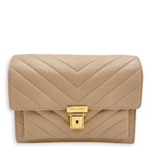 Matelassé Medium Beige Crossbody Bag in Calfskin, Gold hardware