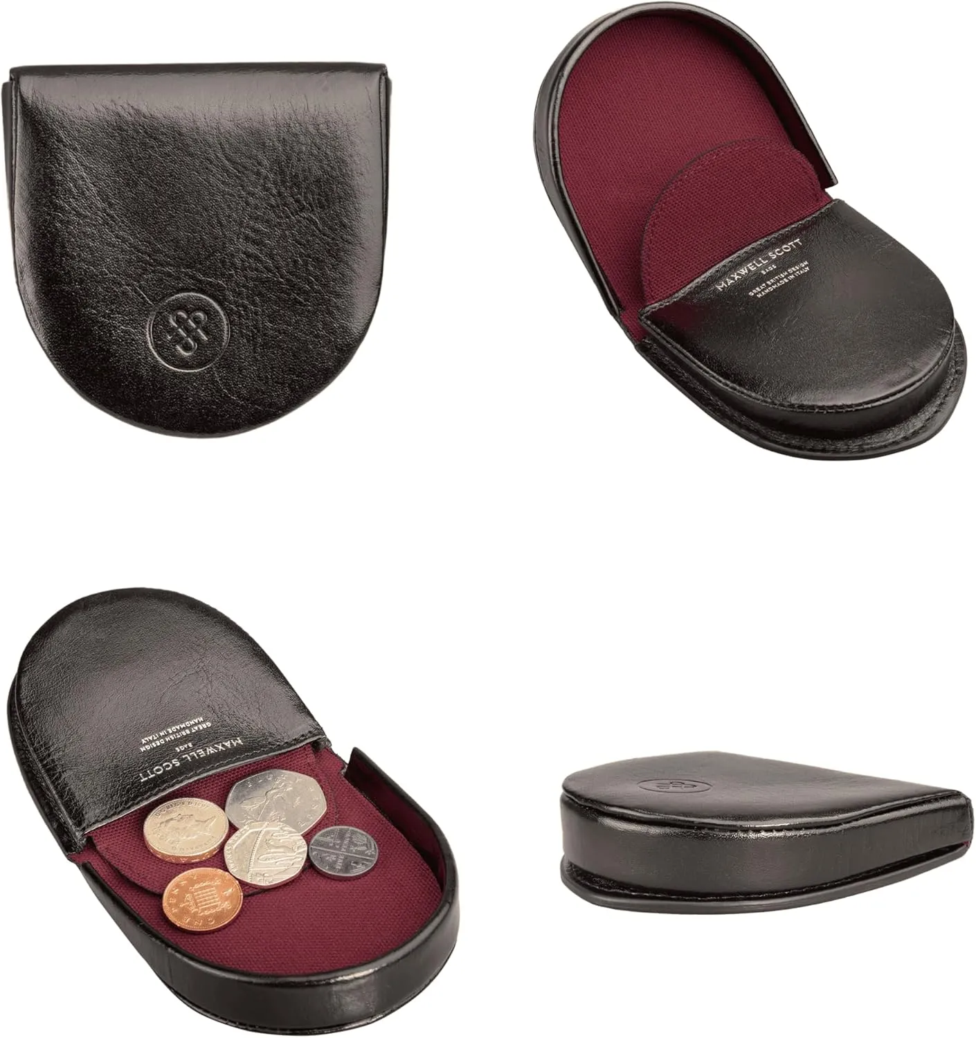 Maxwell Scott - Mens Luxury Leather Horseshoe Coin Pouch Wallet Purse - Handmade from Full Grain Hides - The Savino Black