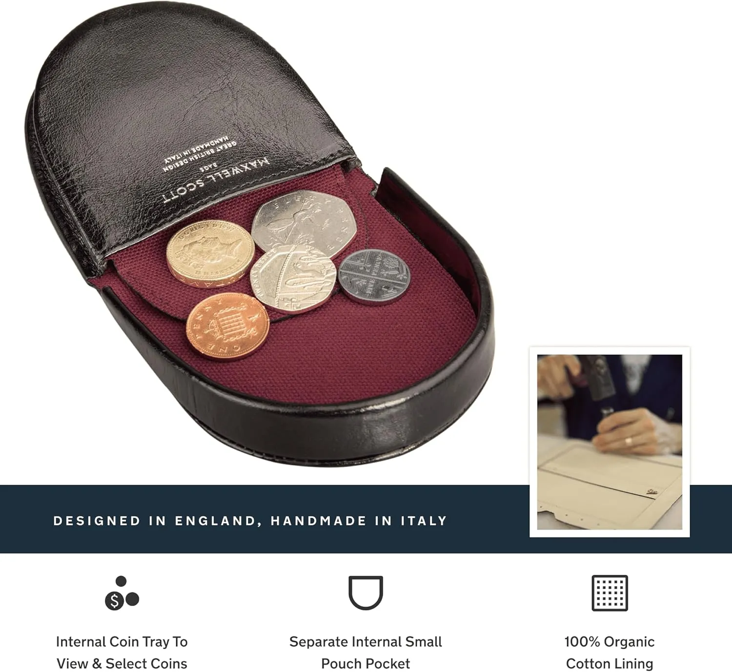Maxwell Scott - Mens Luxury Leather Horseshoe Coin Pouch Wallet Purse - Handmade from Full Grain Hides - The Savino Black