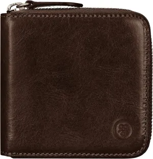 Maxwell Scott - Mens Luxury Leather Zip Around Wallet Three-Sided with Coin Pouch Pocket - The Tabiano Dark Brown