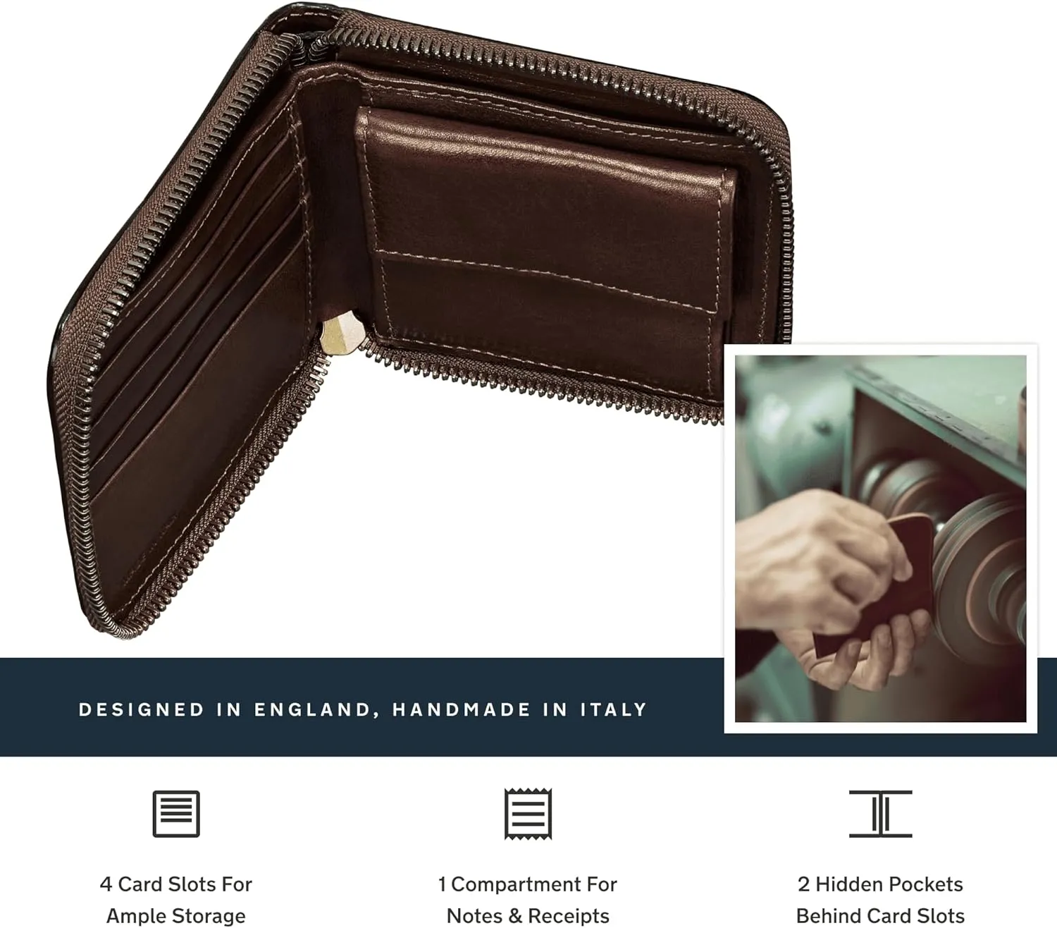 Maxwell Scott - Mens Luxury Leather Zip Around Wallet Three-Sided with Coin Pouch Pocket - The Tabiano Dark Brown