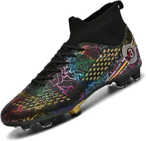 Maylrvjv Men's High Top Soccer Cleats Boys Football Boots Breathble Shock Absorbing Multi-Ground Competition Training Futsal Sneakers