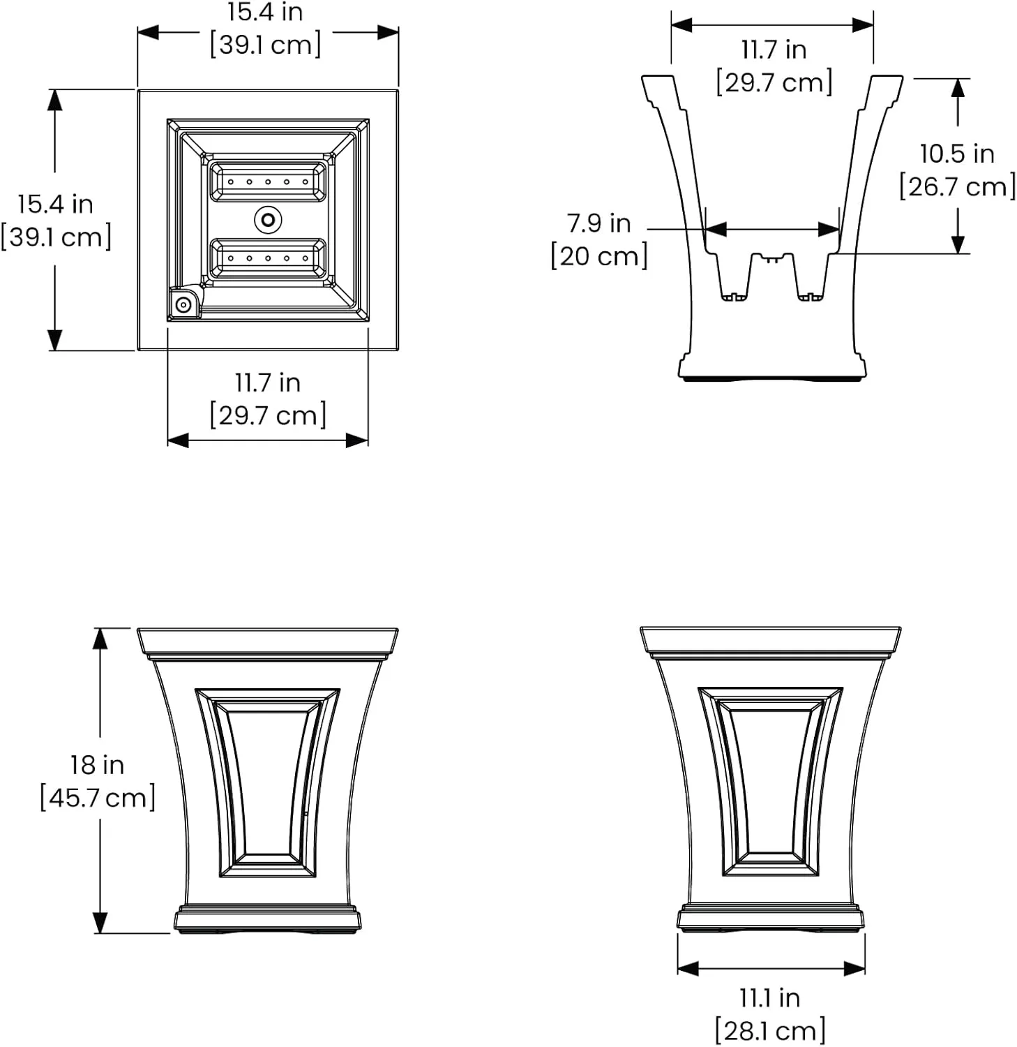 Mayne Cambridge 18in Tall Planter - White - 15.4in L x 15.4in W x 18in H - Polyethylene - Built-in Water Reservoir (4870-W)