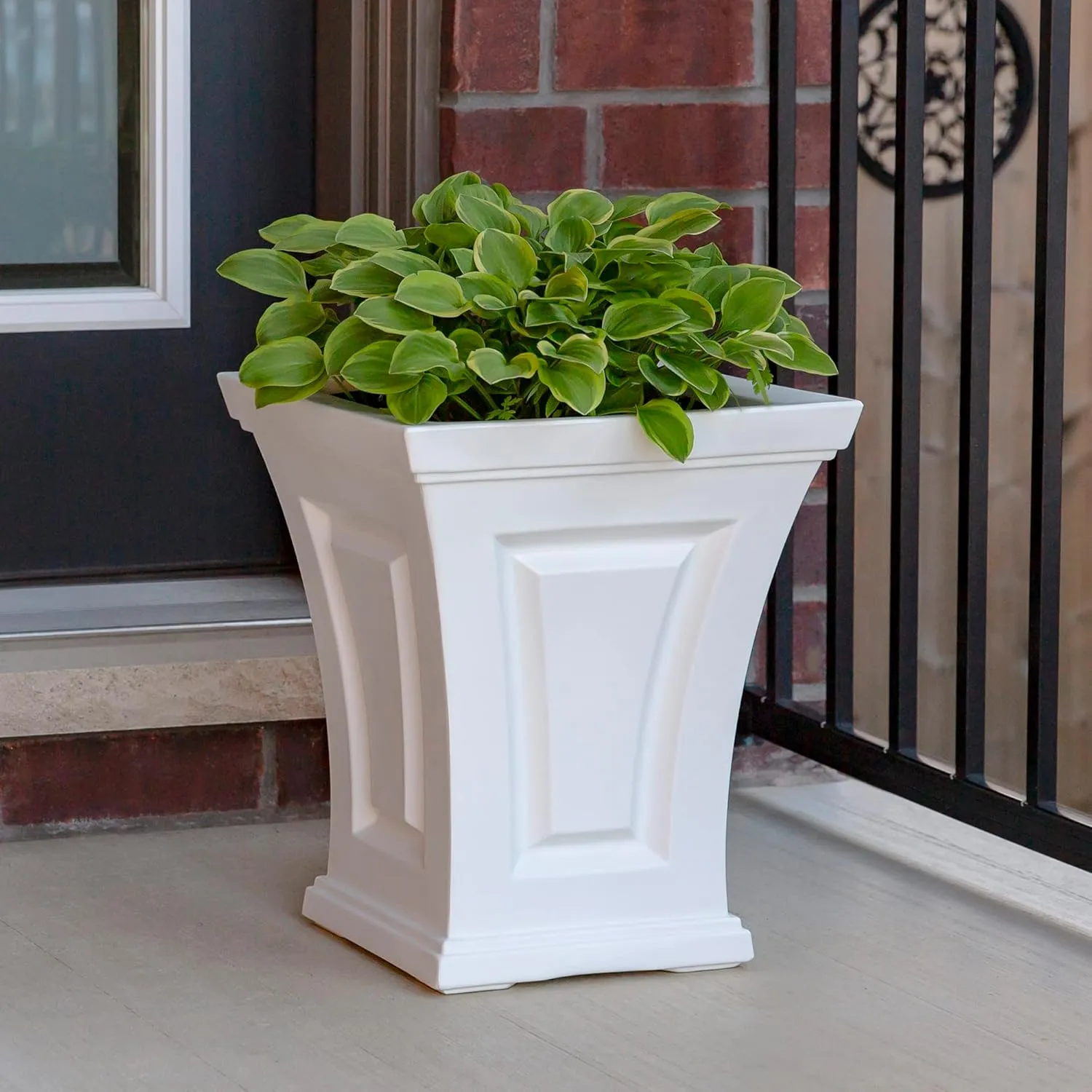 Mayne Cambridge 18in Tall Planter - White - 15.4in L x 15.4in W x 18in H - Polyethylene - Built-in Water Reservoir (4870-W)