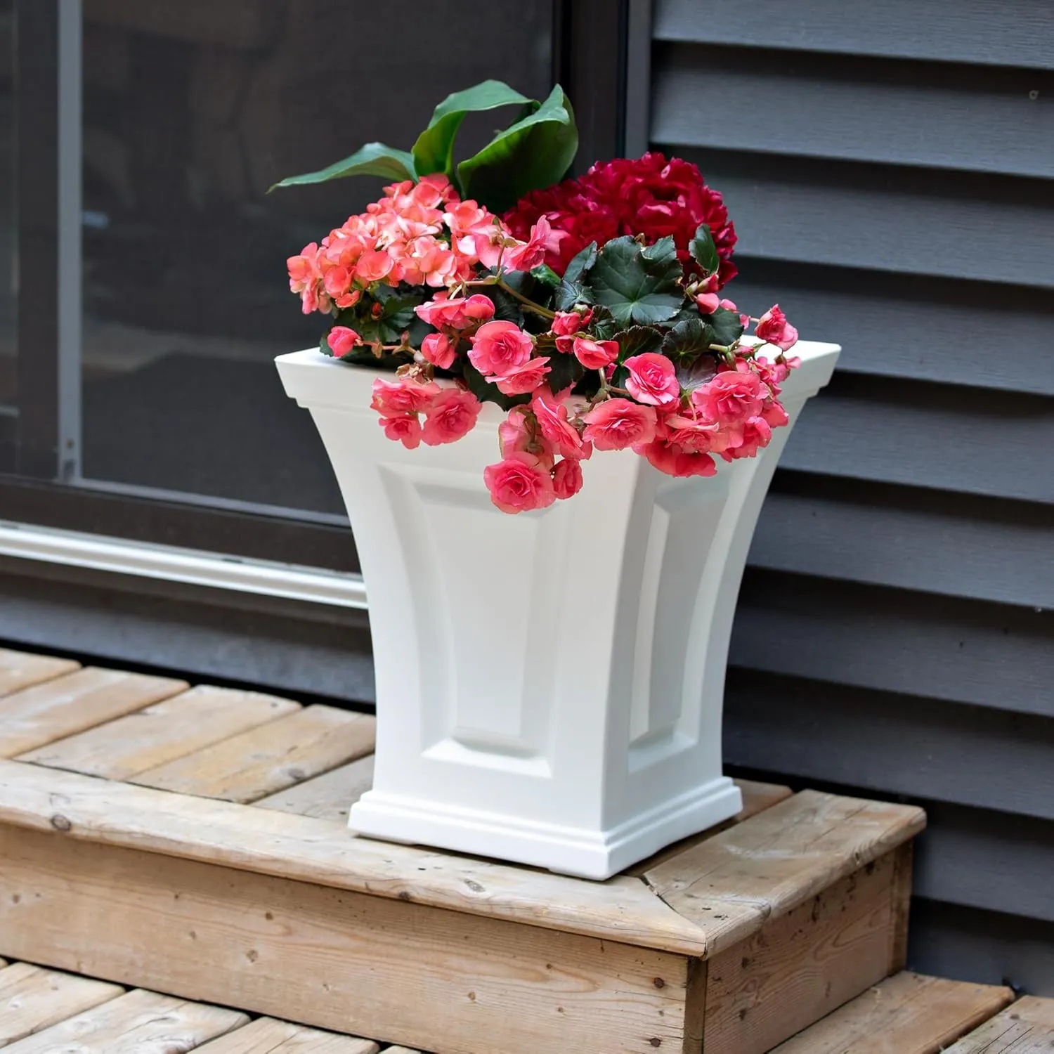Mayne Cambridge 18in Tall Planter - White - 15.4in L x 15.4in W x 18in H - Polyethylene - Built-in Water Reservoir (4870-W)