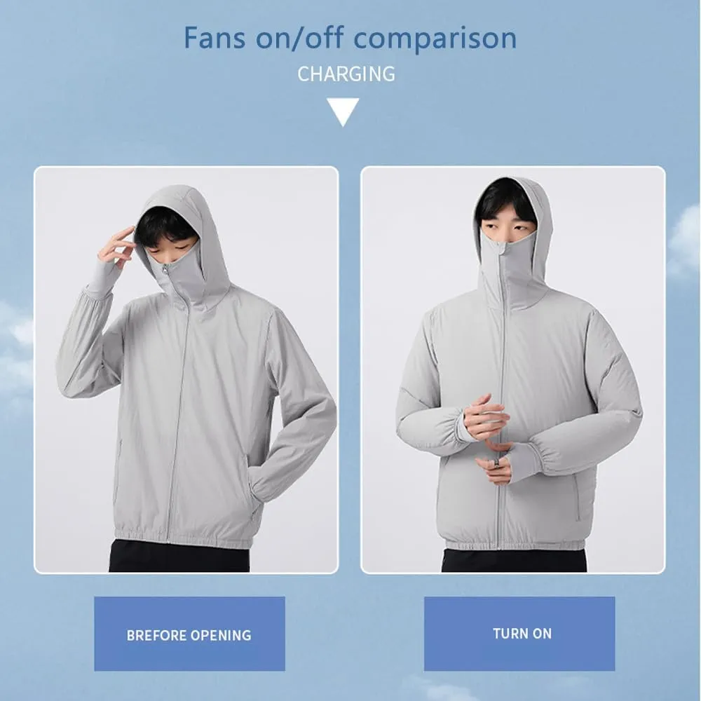 Meichoon Sun Protective Jacket UPF 50  Air Conditioner Hoodie Lightweight Cooling Clothes with Fans Stay Cooling in Summer