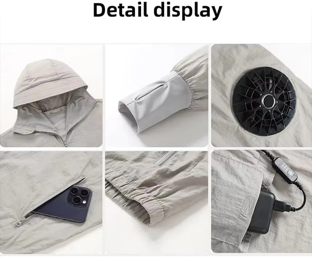 Meichoon Sun Protective Jacket UPF 50  Air Conditioner Hoodie Lightweight Cooling Clothes with Fans Stay Cooling in Summer