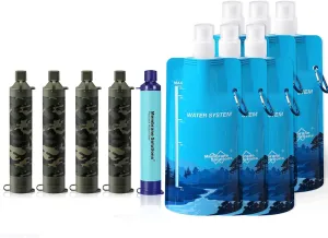 Membrane Solutions Squeezable Water Filtration System, Survival Water Purifier Kit, Portable Backpacking Gear Including Water Filter Straw and 23oz Collapsible Bottle for Hiking Camping Travel(5 6)