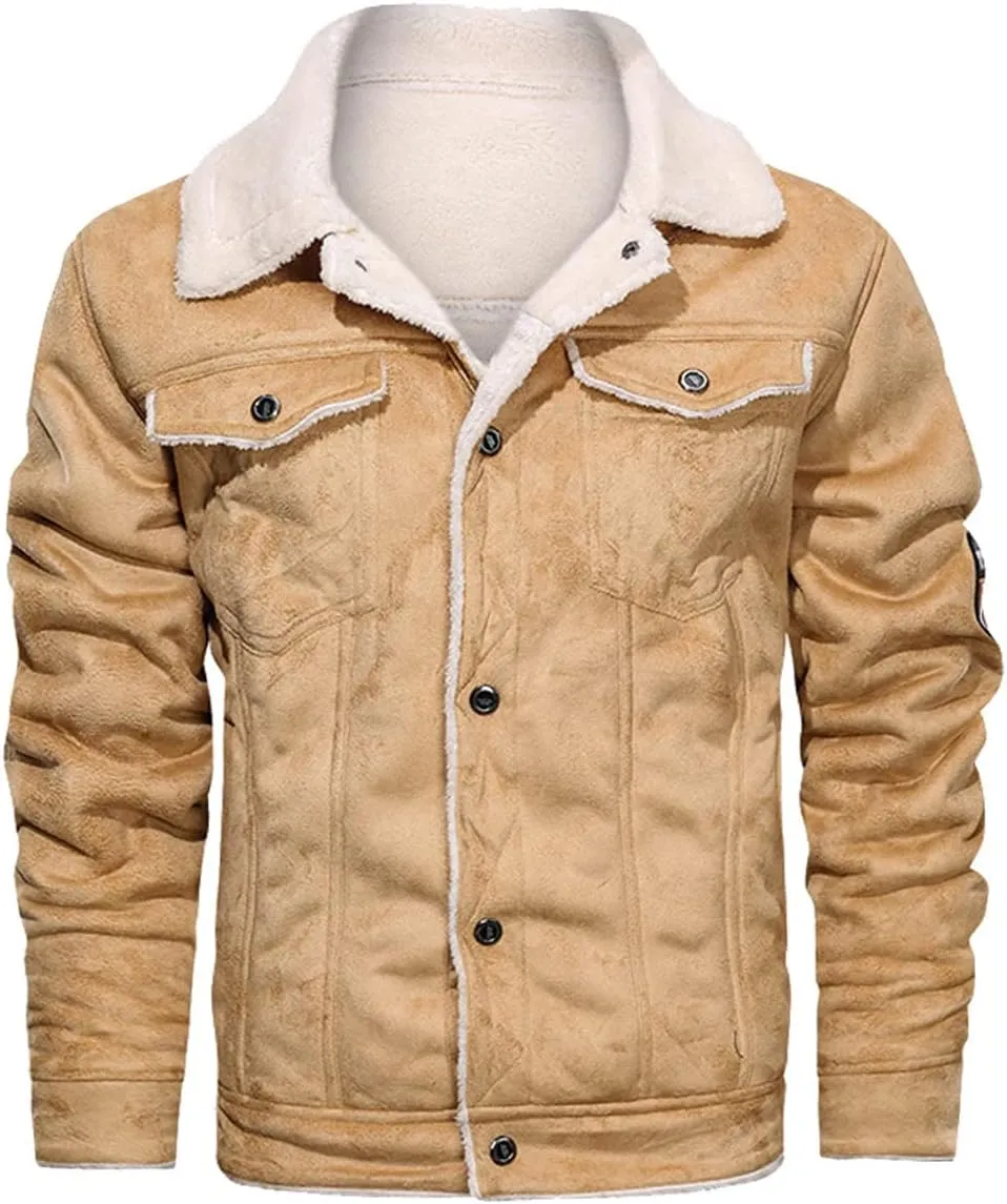 Men Bronze Biker Genuine Suede Airforce Sherpa Shearling Faux Fur Lined Motorcycle Rider Thick Warm Classic Leather Jacket (US, Alpha, Large, Regular, Regular, Bronze)