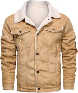 Men Bronze Biker Genuine Suede Airforce Sherpa Shearling Faux Fur Lined Motorcycle Rider Thick Warm Classic Leather Jacket (US, Alpha, Medium, Regular, Regular, Bronze)