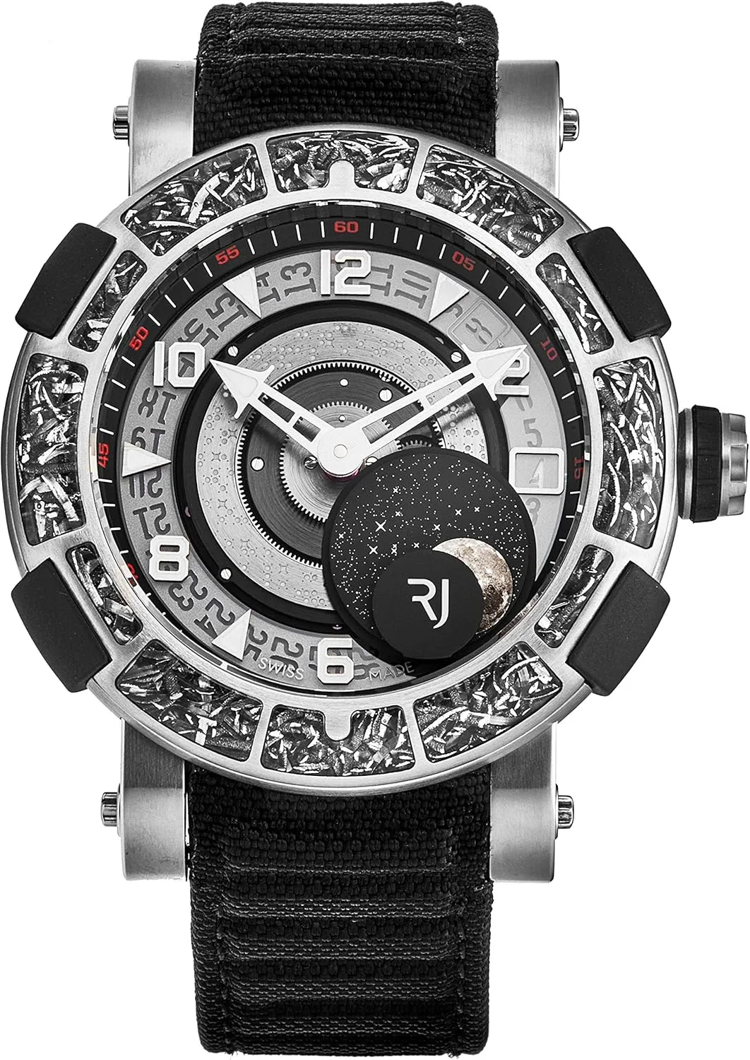 Men's 1S45LTZTR.ASN19 'Arraw 6919' Titanium Moon Phase Dial Black Strap Automatic Watch