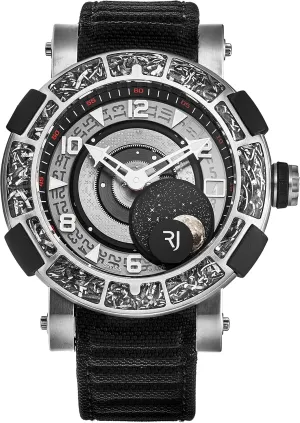Men's 1S45LTZTR.ASN19 'Arraw 6919' Titanium Moon Phase Dial Black Strap Automatic Watch