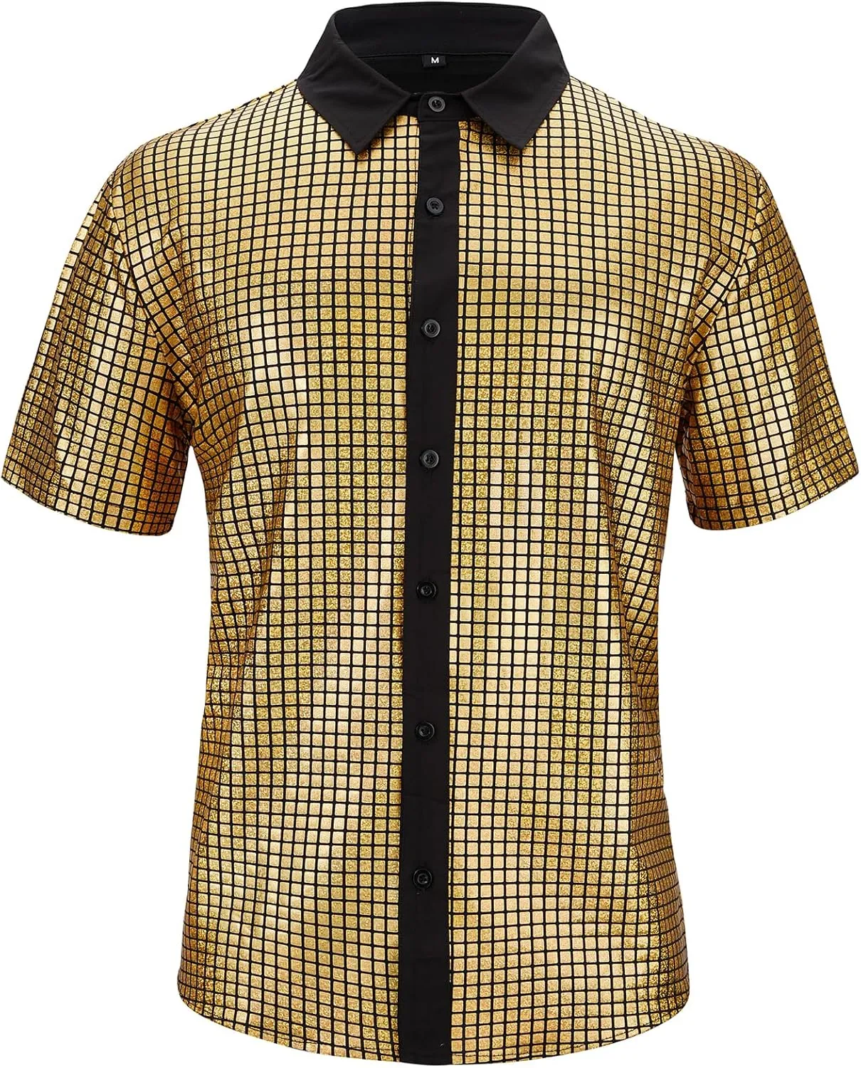 Mens 70S Disco Outfits Sequin Shirt Short Sleeve Button Down Shirts Party Novelty Shirts Nightclub Christmas Prom Costume