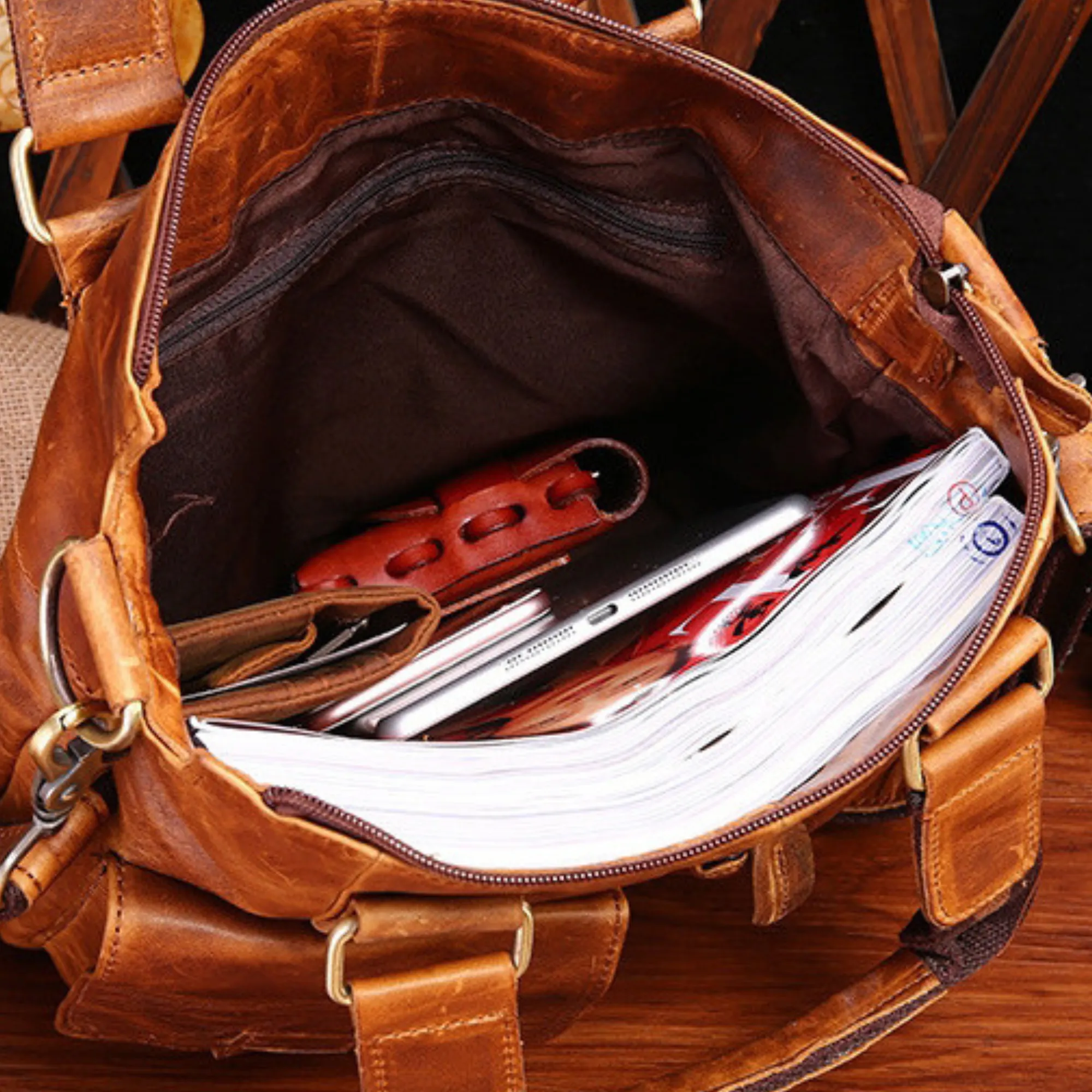 Men’s &amp; Women’s Designer Full Grain Leather Cross Body Tote Satchel Bag