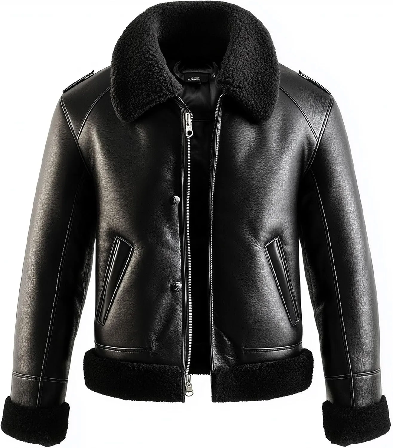 Mens Aviator Jacket Black Shearling Coat Inspired by Flight Jacket Genuine Leather Jackets For Men