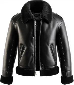 Mens Aviator Jacket Black Shearling Coat Inspired by Flight Jacket Genuine Leather Jackets For Men