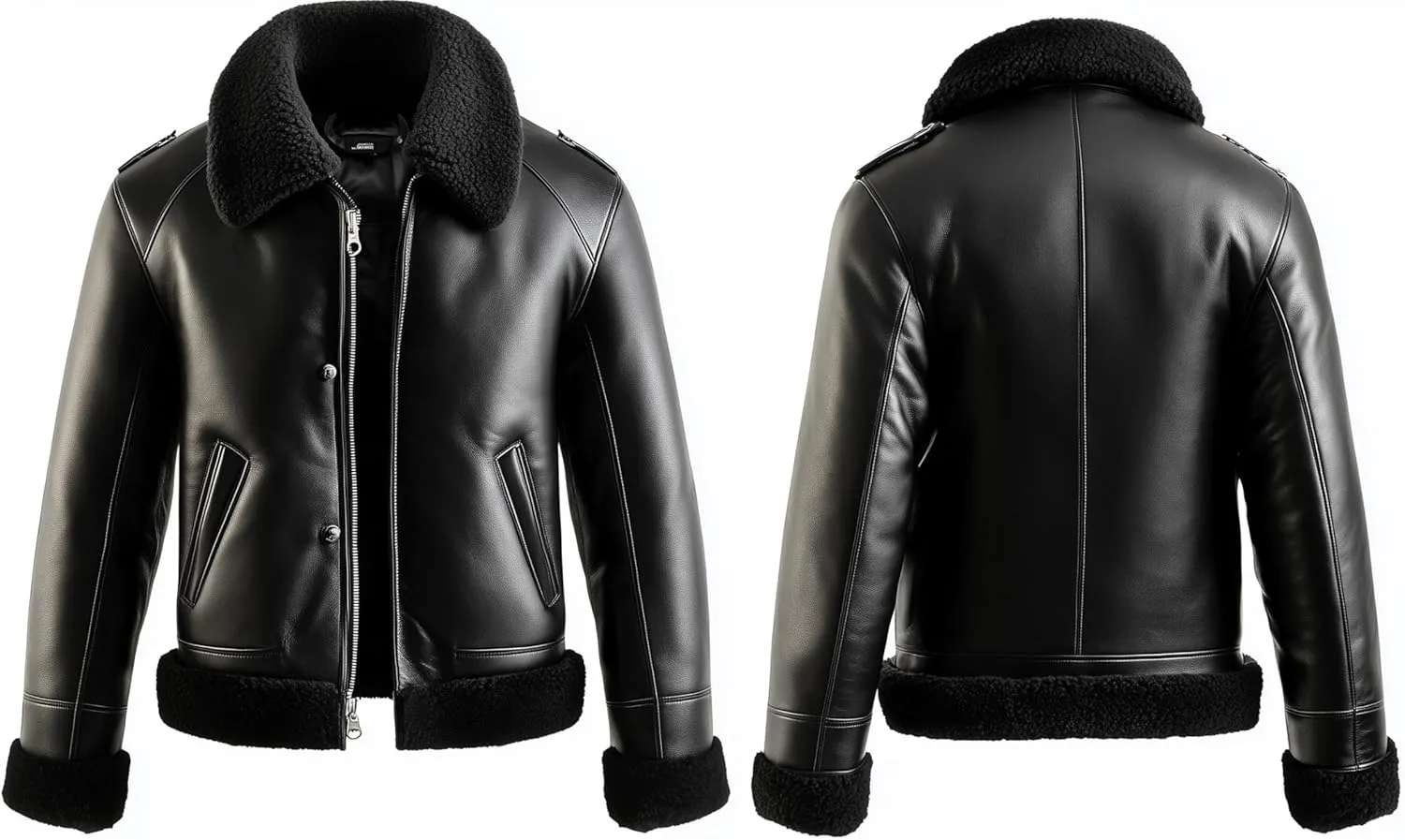Mens Aviator Jacket Black Shearling Coat Inspired by Flight Jacket Genuine Leather Jackets For Men