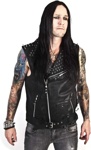 .Men's Biker Rider Motorcycle club Genuine leather Studded sleeveless vest