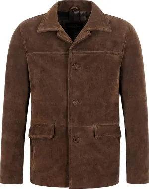 Men's Classic Collar Cow Suede Leather Box Button Fashion Coat Jacket Brant 7742 (X-L, Brown)