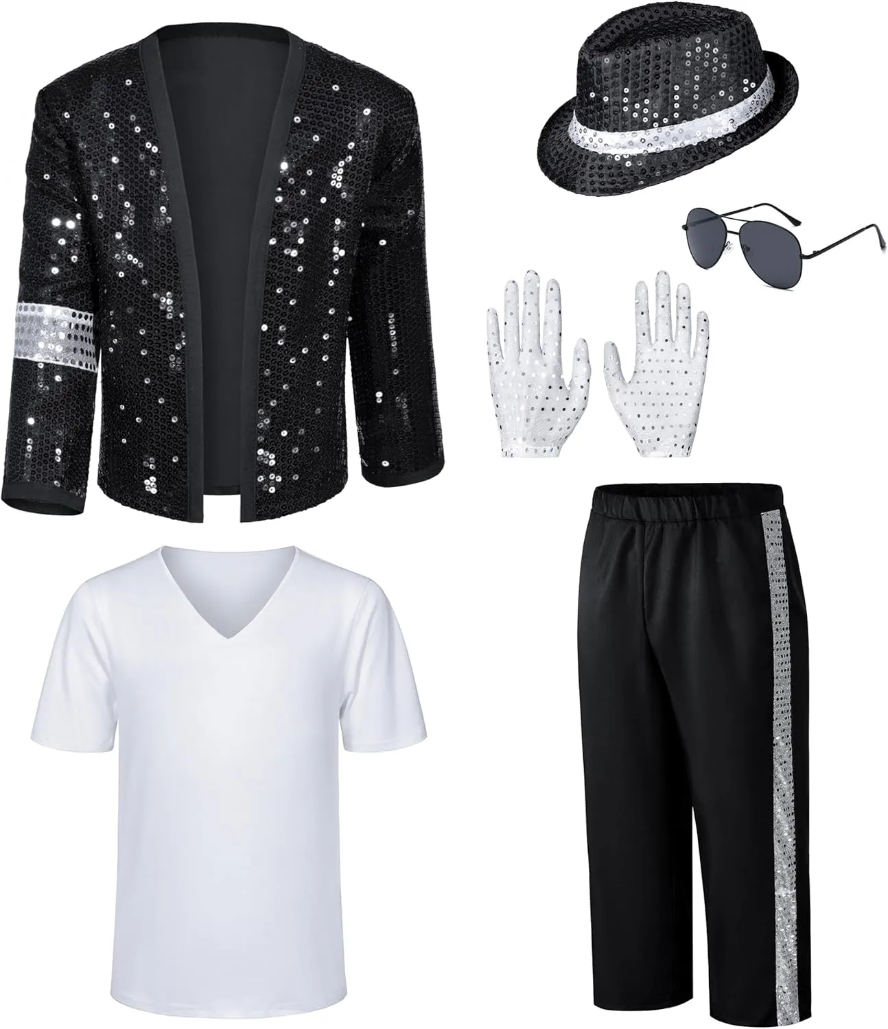 Mens Dance Star Costume for Adult 80s 90s Glitter Pop Stage Party Halloween Cosplay