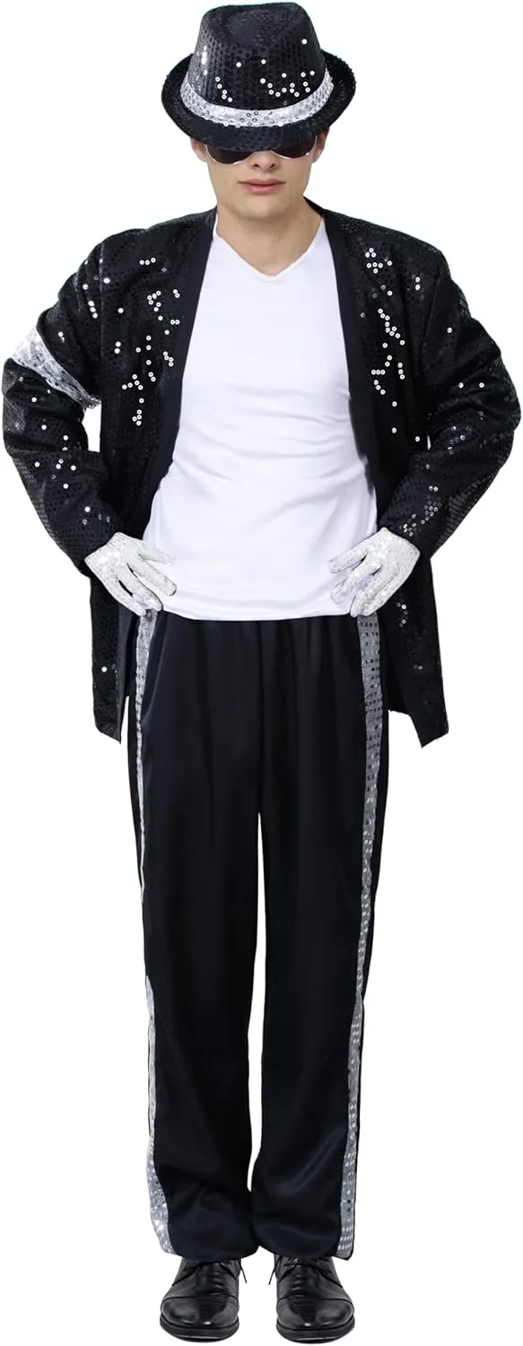 Mens Dance Star Costume for Adult 80s 90s Glitter Pop Stage Party Halloween Cosplay