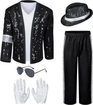Mens Dance Star Costume for Adult 80s 90s Glitter Pop Stage Party Halloween Cosplay