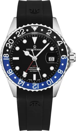 Men's 'Diver' Black Dial Black and Blue Bezel Black Rubber Strap GMT Automatic Watch 17572.2833