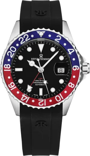Men's 'Diver' Black Dial Blue and Red Bezel Black Rubber Strap GMT Automatic Watch 17572.2835