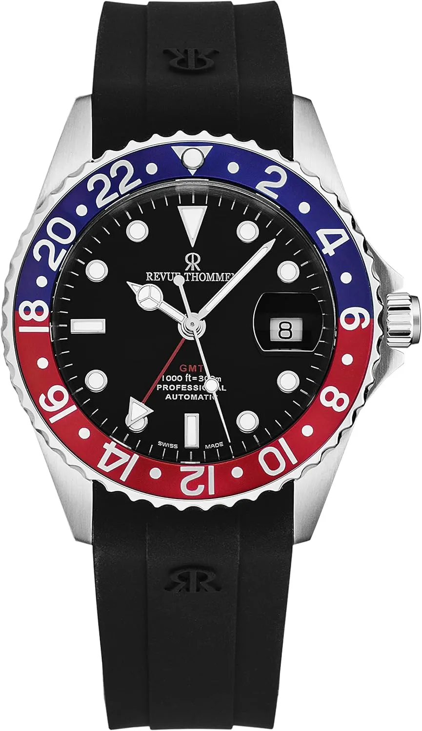 Men's 'Diver' Black Dial Blue and Red Bezel Black Rubber Strap GMT Automatic Watch 17572.2835