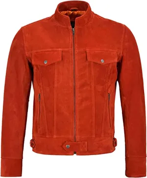 Men's Genuine Suede Trucker Classic Western Motorcycle Leather Jacket