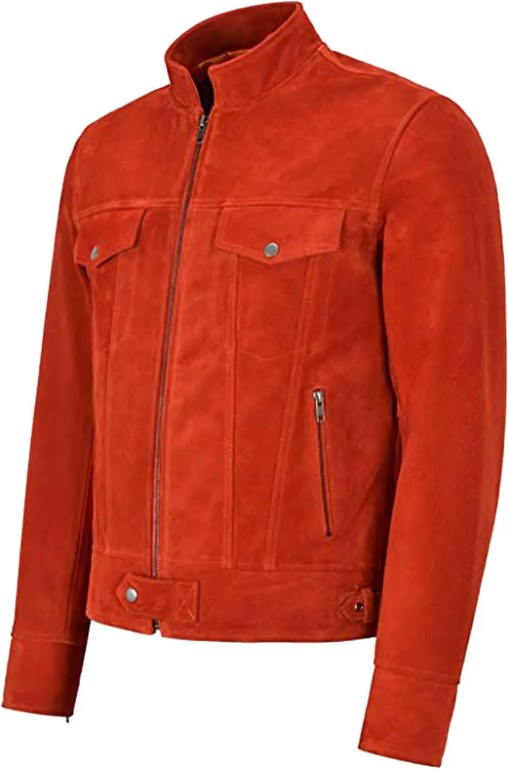Men's Genuine Suede Trucker Classic Western Motorcycle Leather Jacket