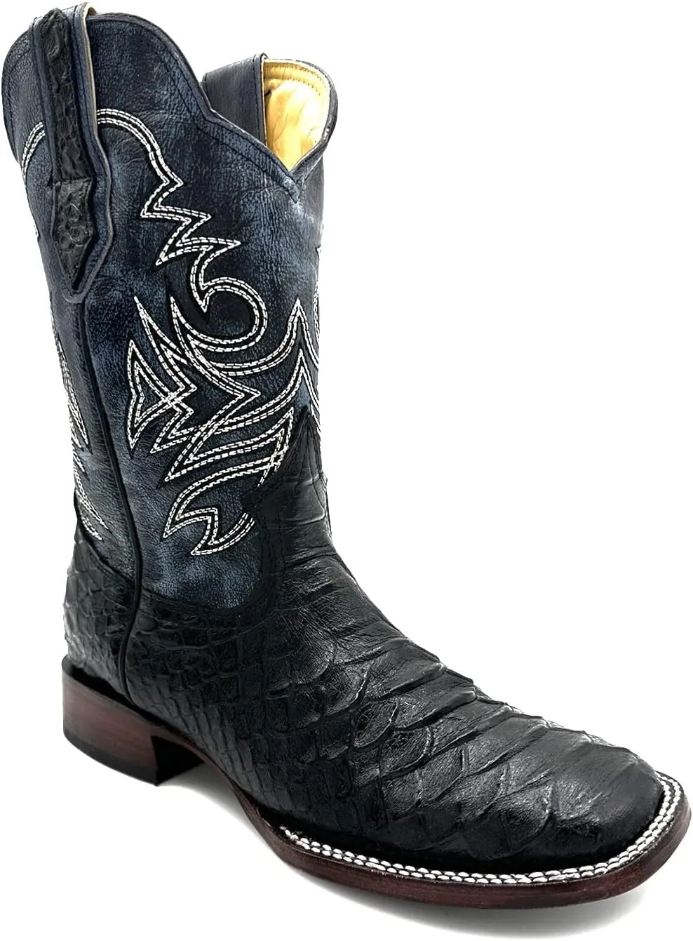 Mens Leather Exotic Python Print Square Toe Cowboy Boot
