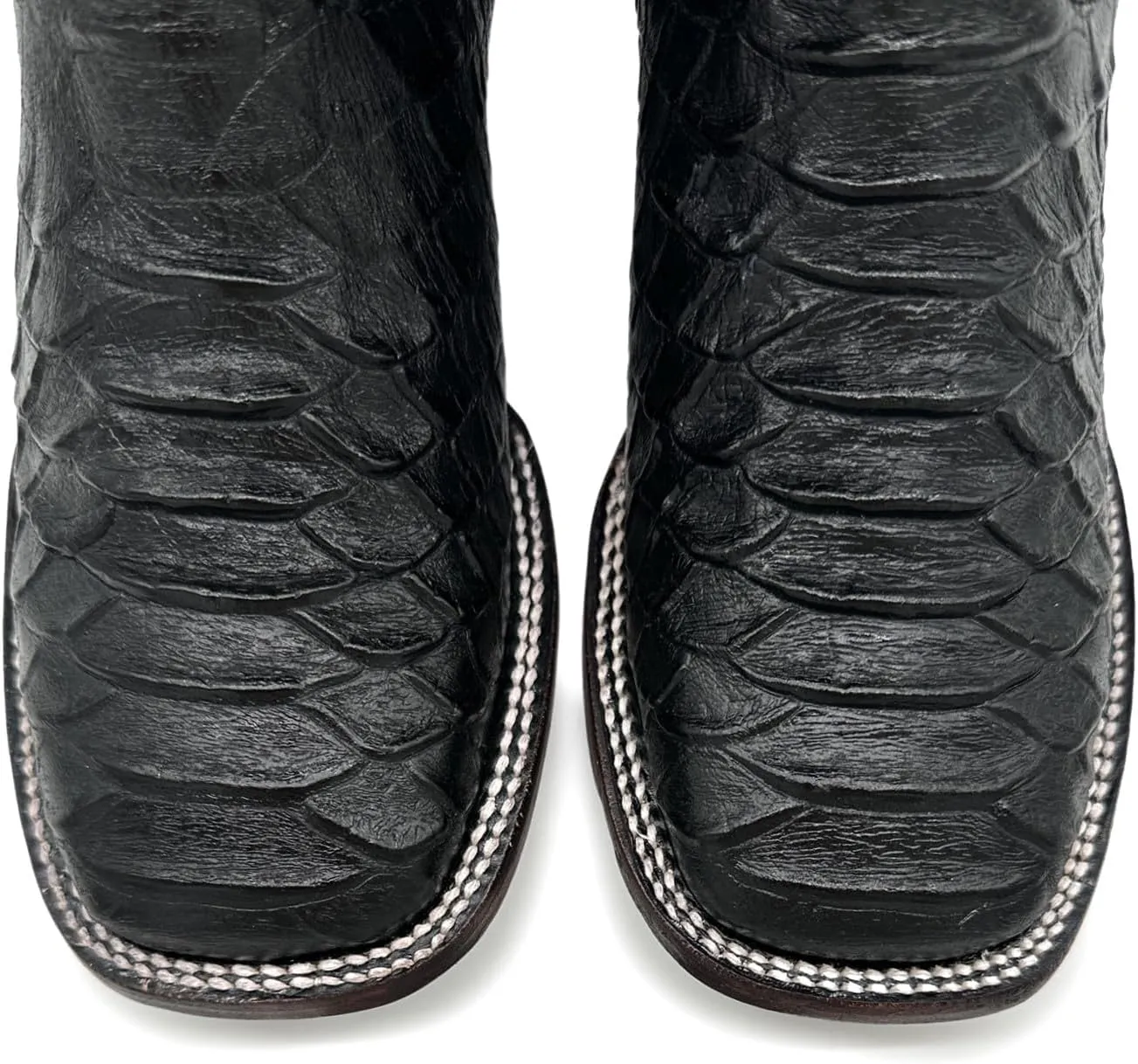 Mens Leather Exotic Python Print Square Toe Cowboy Boot