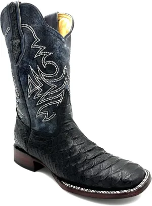 Mens Leather Exotic Python Print Square Toe Cowboy Boot