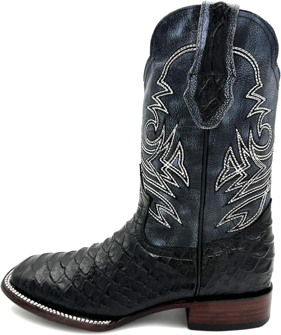 Mens Leather Exotic Python Print Square Toe Cowboy Boot