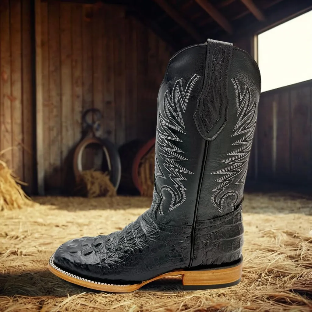 Mens Leather Exotic Python Print Square Toe Cowboy Boot
