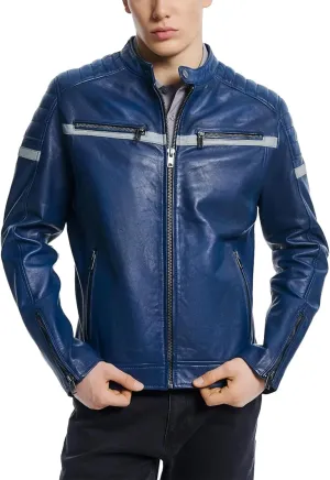 Men's Premium Cafe Racer Motorcycle Genuine Leather Retro Style Biker Jacket - Leather Jackets for Men