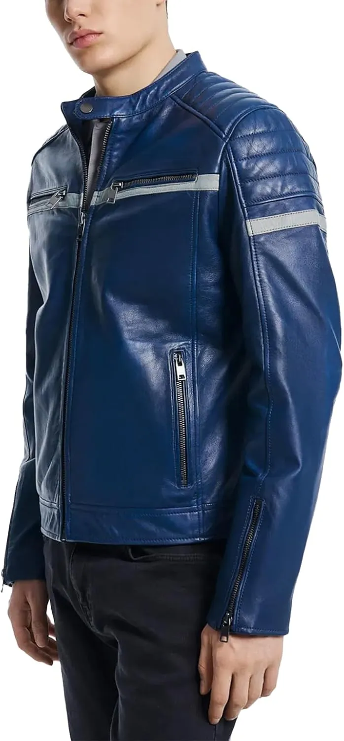 Men's Premium Cafe Racer Motorcycle Genuine Leather Retro Style Biker Jacket - Leather Jackets for Men