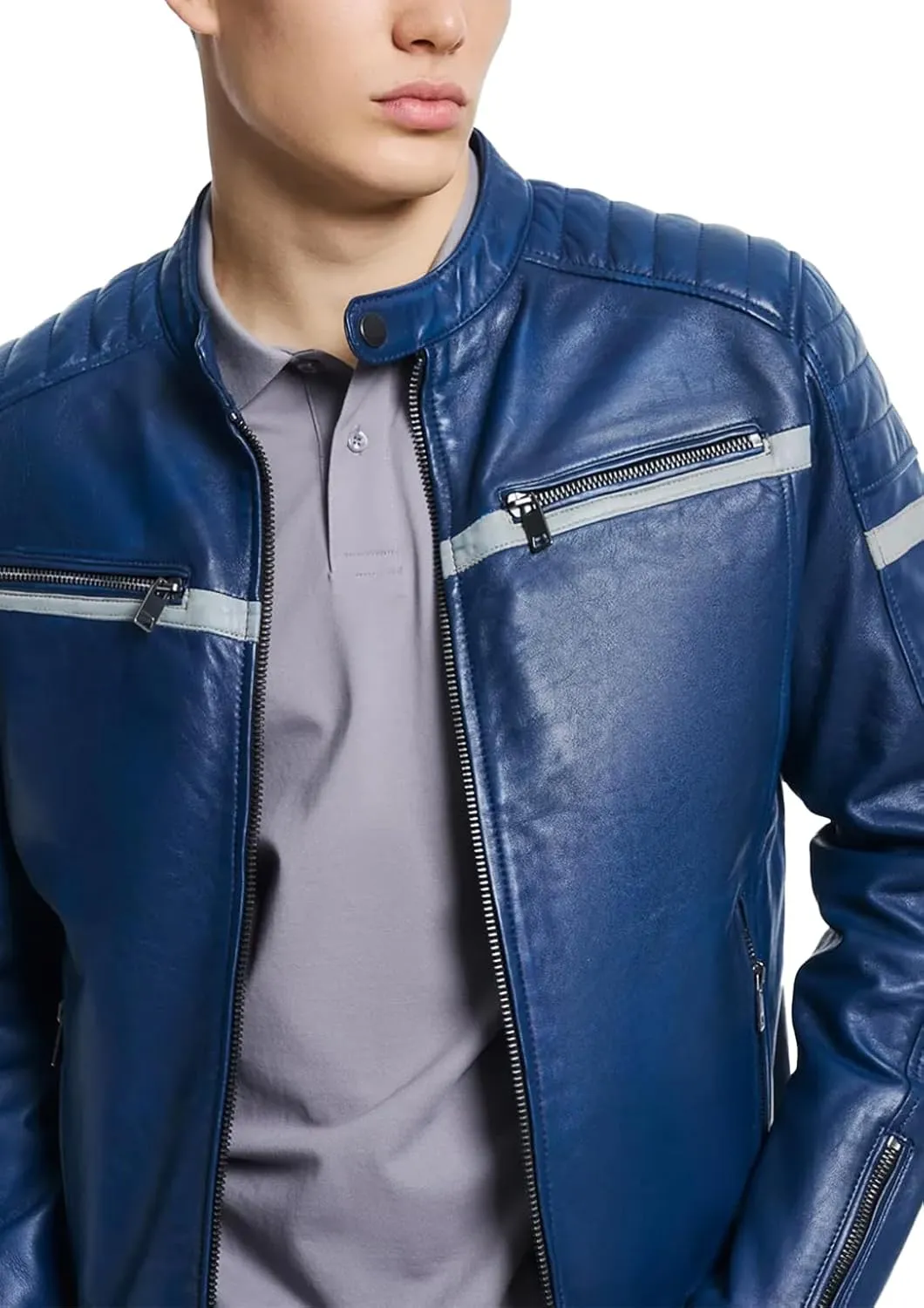 Men's Premium Cafe Racer Motorcycle Genuine Leather Retro Style Biker Jacket - Leather Jackets for Men