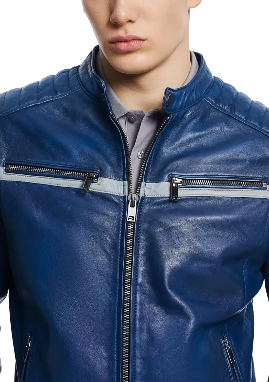 Men's Premium Cafe Racer Motorcycle Genuine Leather Retro Style Biker Jacket - Leather Jackets for Men