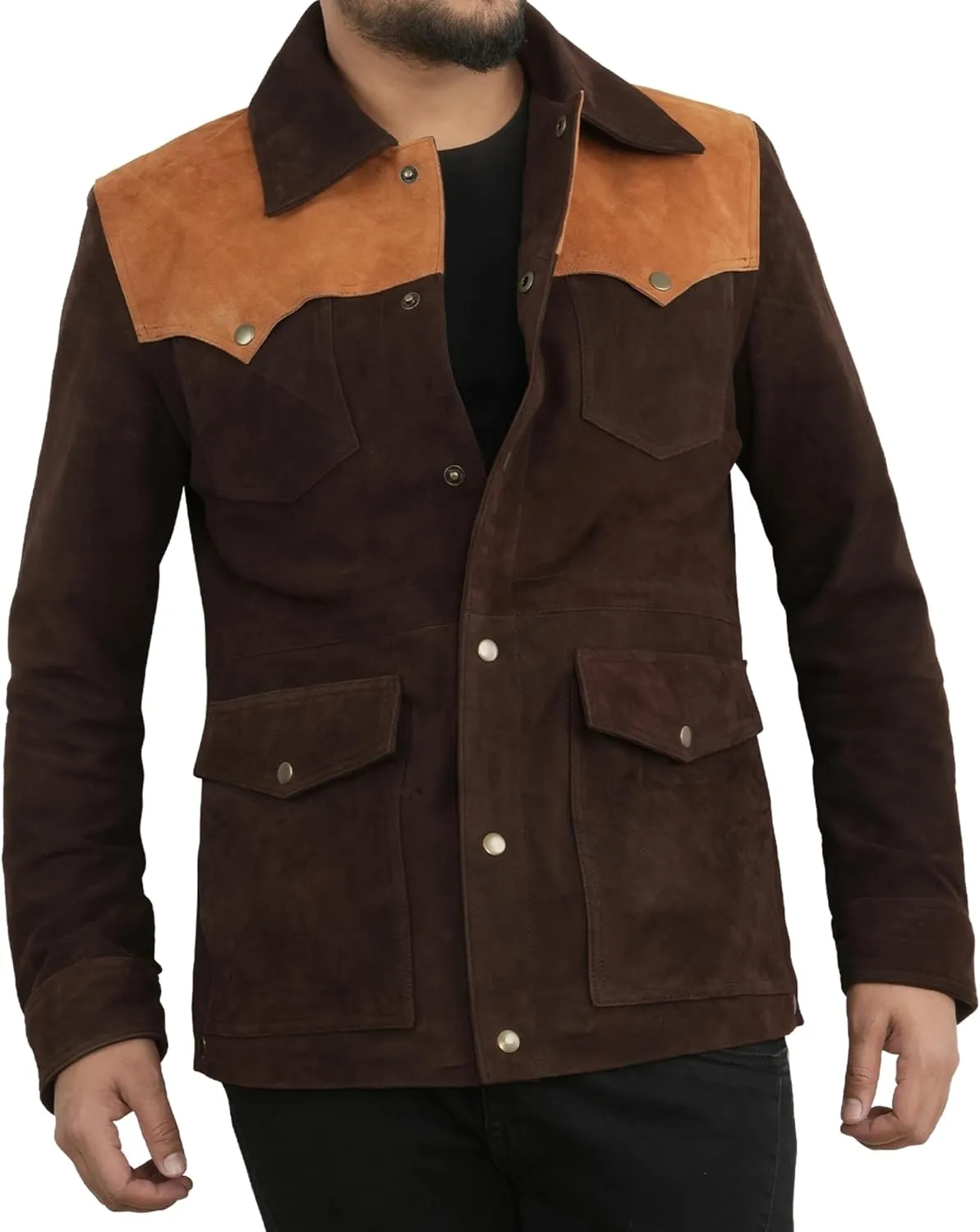 Men's Suede Leather Jacket | Genuine Suede Leather Trucker Jacket Shirt Collar Slim Fit Denim Style