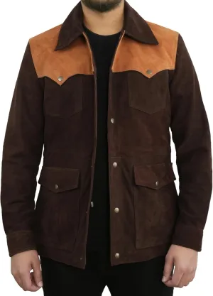 Men's Suede Leather Jacket | Genuine Suede Leather Trucker Jacket Shirt Collar Slim Fit Denim Style