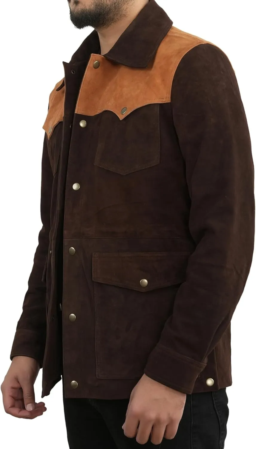 Men's Suede Leather Jacket | Genuine Suede Leather Trucker Jacket Shirt Collar Slim Fit Denim Style